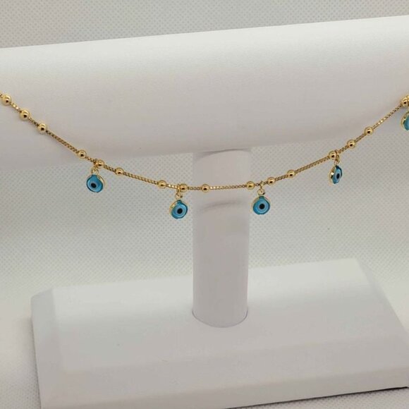 Brazilian 18k Gold Filled Baby Blue Evil Eye Anklet - Picture 5 of 5